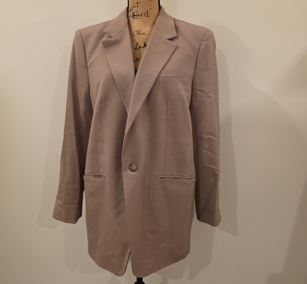 Aritzia Babaton Taupe Single-Button Longline Blazer